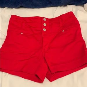 Red high rise shorts